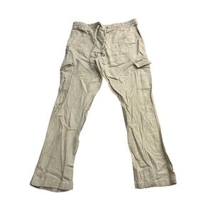 Per Se Linen Cargo Pants Mens Large‎ Tan Beige Excellent Drawstring Utility